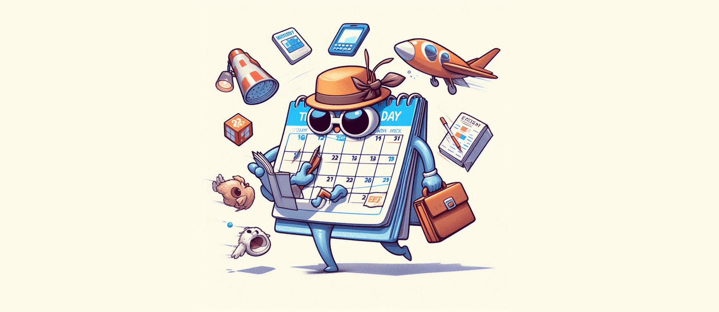 A cartoon calendar going on vacation