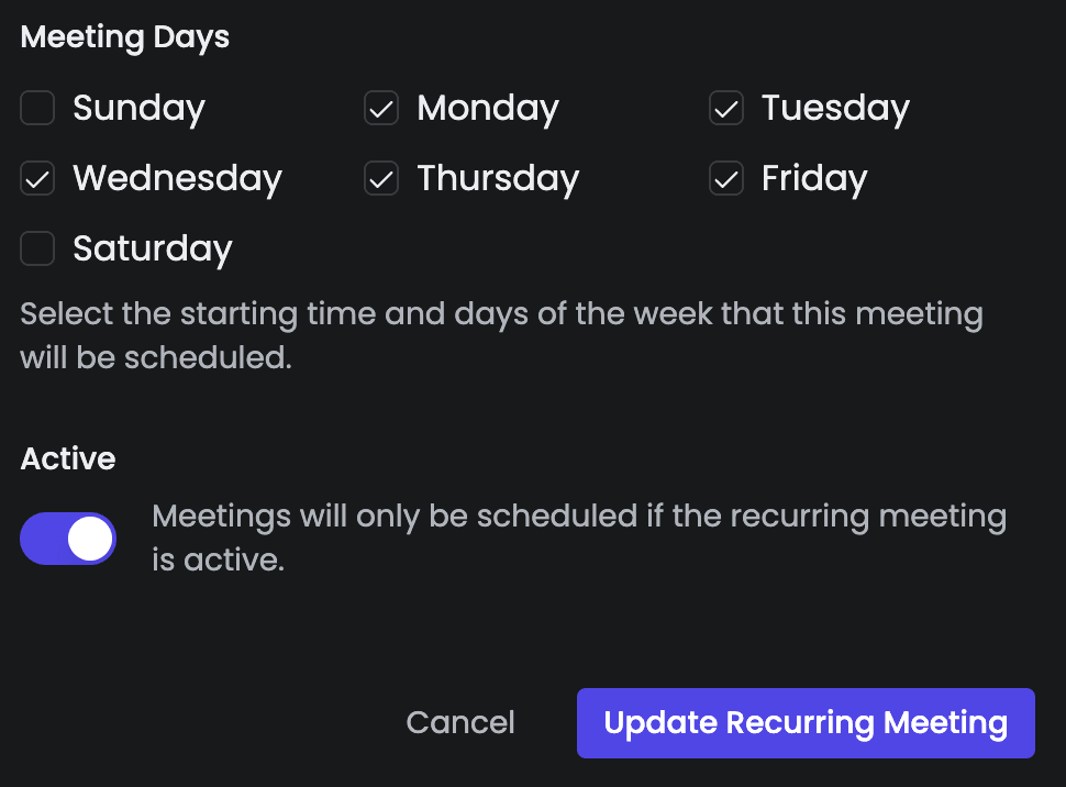 Recurring Meeting Active Switch