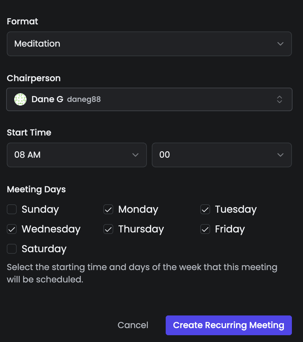 Recurring Meeting Form