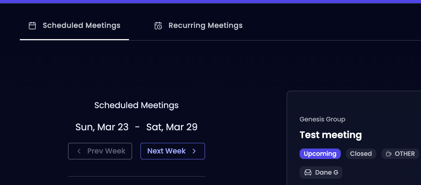 Recurring Meetings Tab