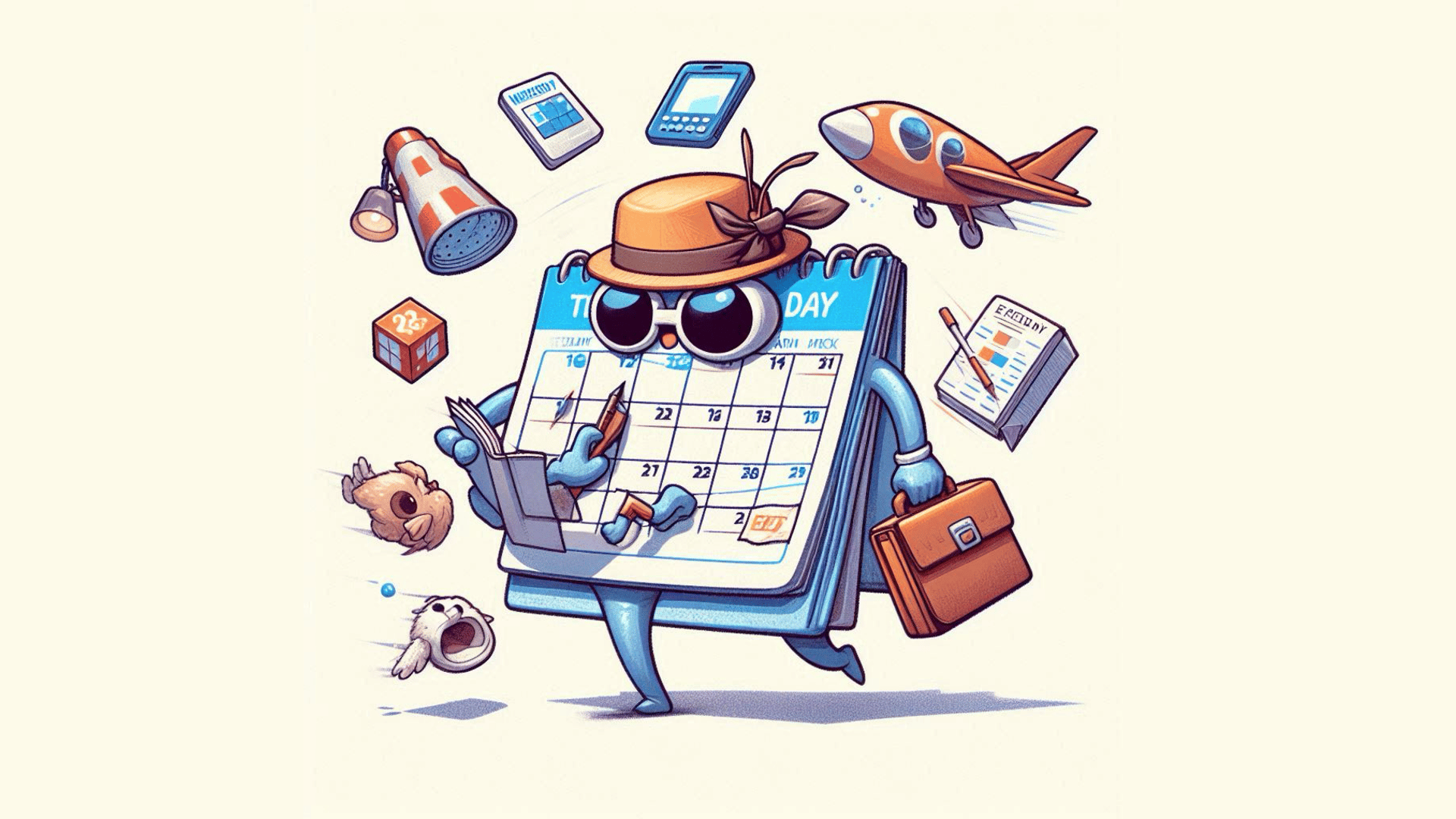 A cartoon calendar going on vacation