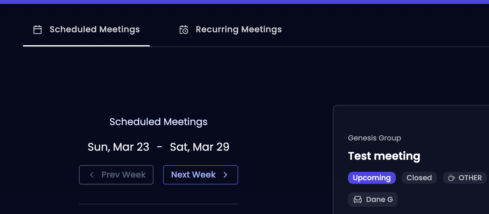 Recurring Meetings Tab